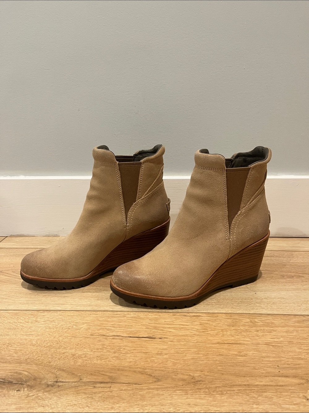 Sorel Tan Suede Wedge Ankle Boots